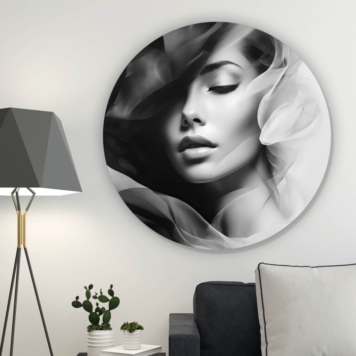 Anmutiges Frauen Portrait Schwarz Weiß Kreis