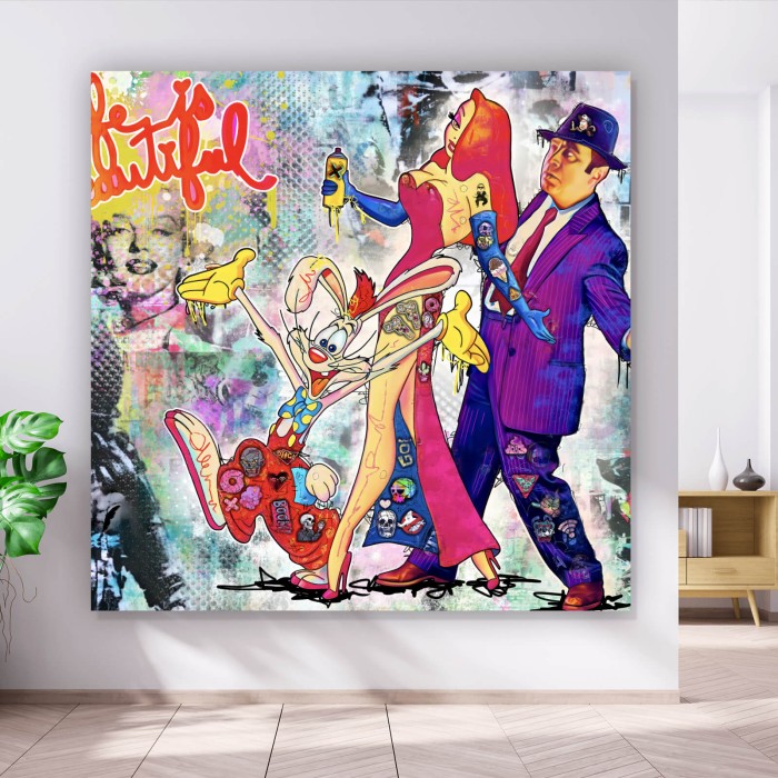 Bunte Collage mit Comicfiguren Roger Quadrat
