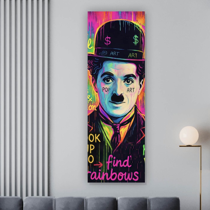 Charlie Chaplin Neon Pop Art Panorama Hoch