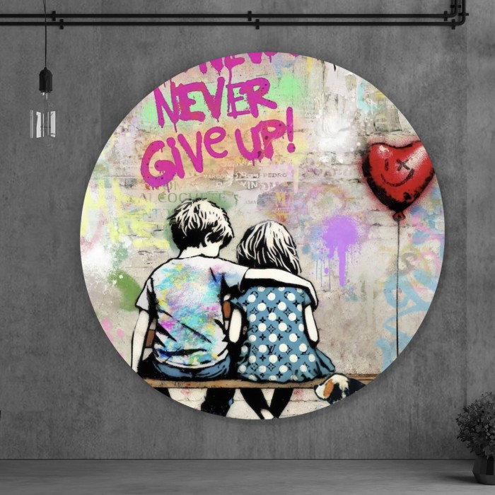 Kinder auf Bank mit Herzballon Popart Kreis