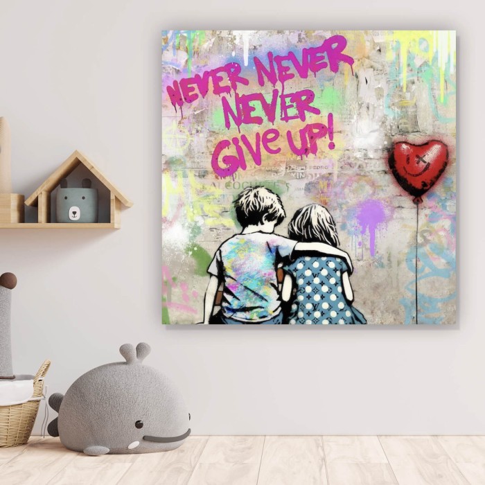 Kinder auf Bank mit Herzballon Popart Quadrat