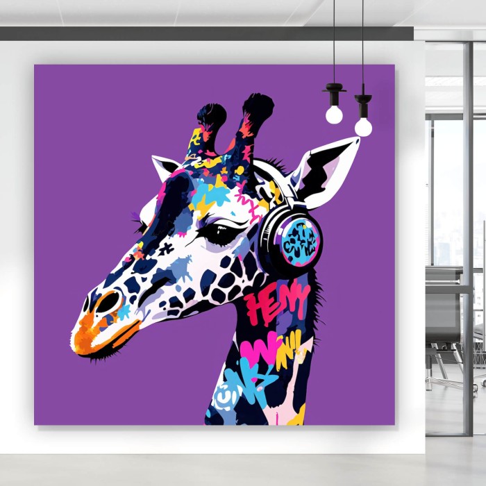 Moderne Giraffe mit Kopfhörern Kunst Quadrat