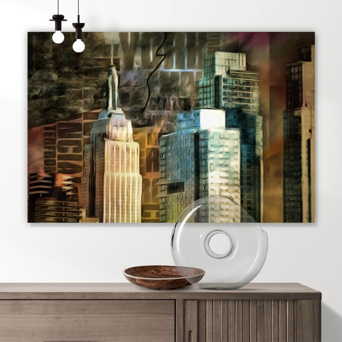 Wandbild New York Skyline Bei Nacht – XXL Leinwanddruck Auf Vlies, Panorama-Deko Für Jedes Zimmer