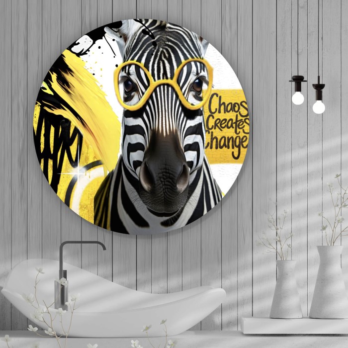 Zebra mit Brille umgeben von Farbspritzern Kreis